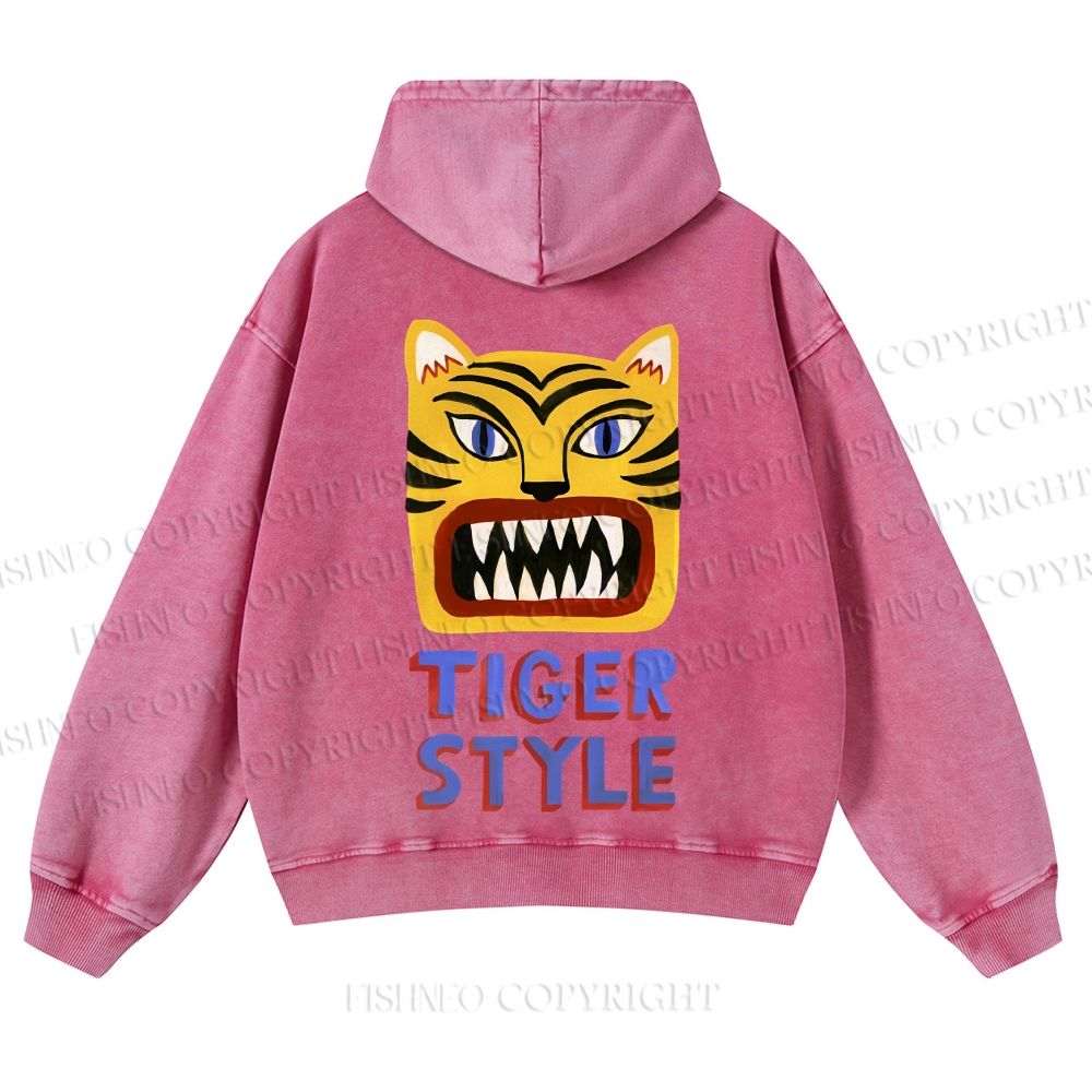Casual Tiger Style Printed Washed Hoodie