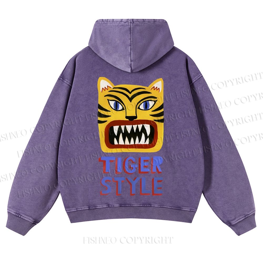 Casual Tiger Style Printed Washed Hoodie