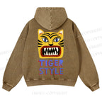 Casual Tiger Style Printed Washed Hoodie