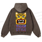 Casual Tiger Style Printed Washed Hoodie