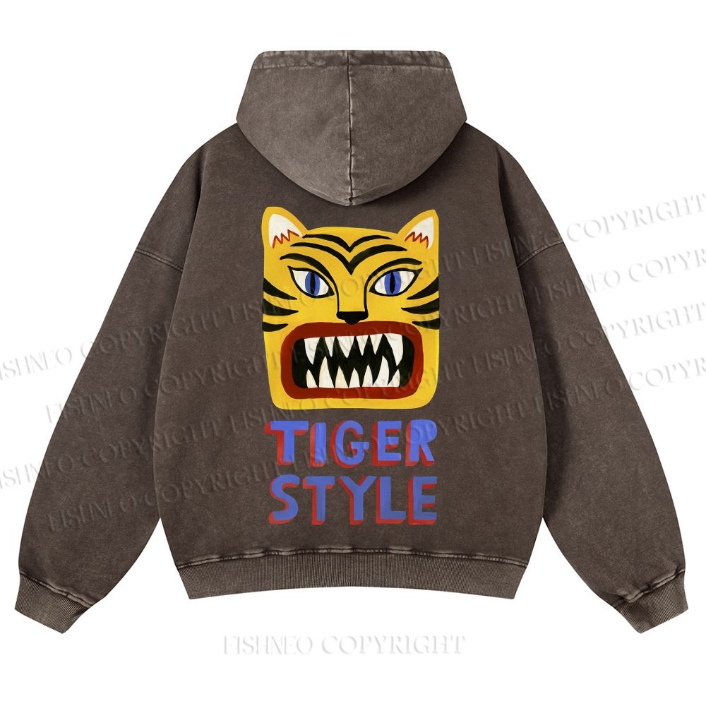Casual Tiger Style Printed Washed Hoodie