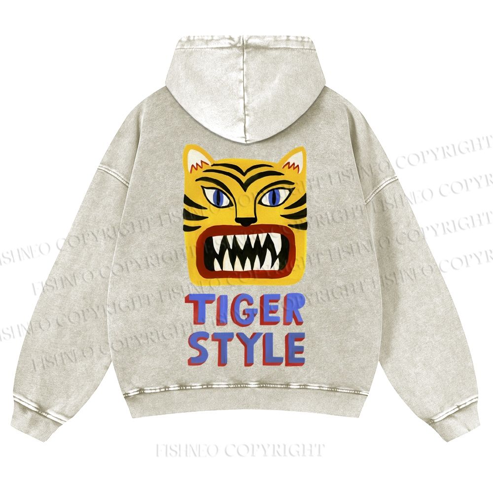 Casual Tiger Style Printed Washed Hoodie