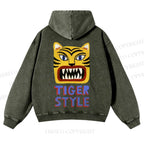 Casual Tiger Style Printed Washed Hoodie