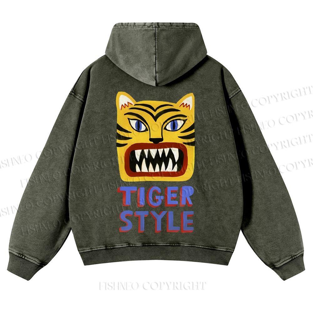 Casual Tiger Style Printed Washed Hoodie