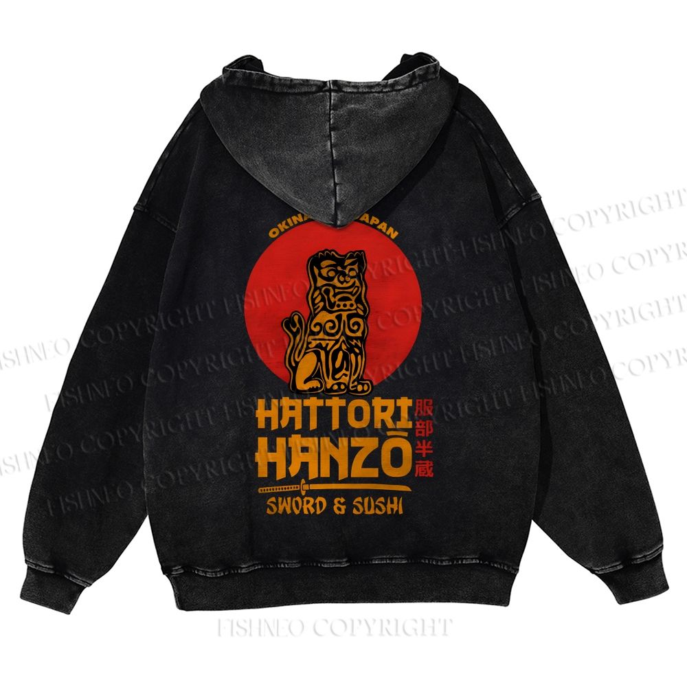Casual Hattori Hanzo Printed Washed Hoodie