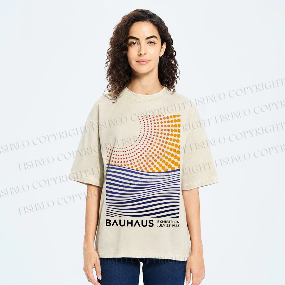 Unisex Bauhaus Geometric Patchwork Printed Washed Tee