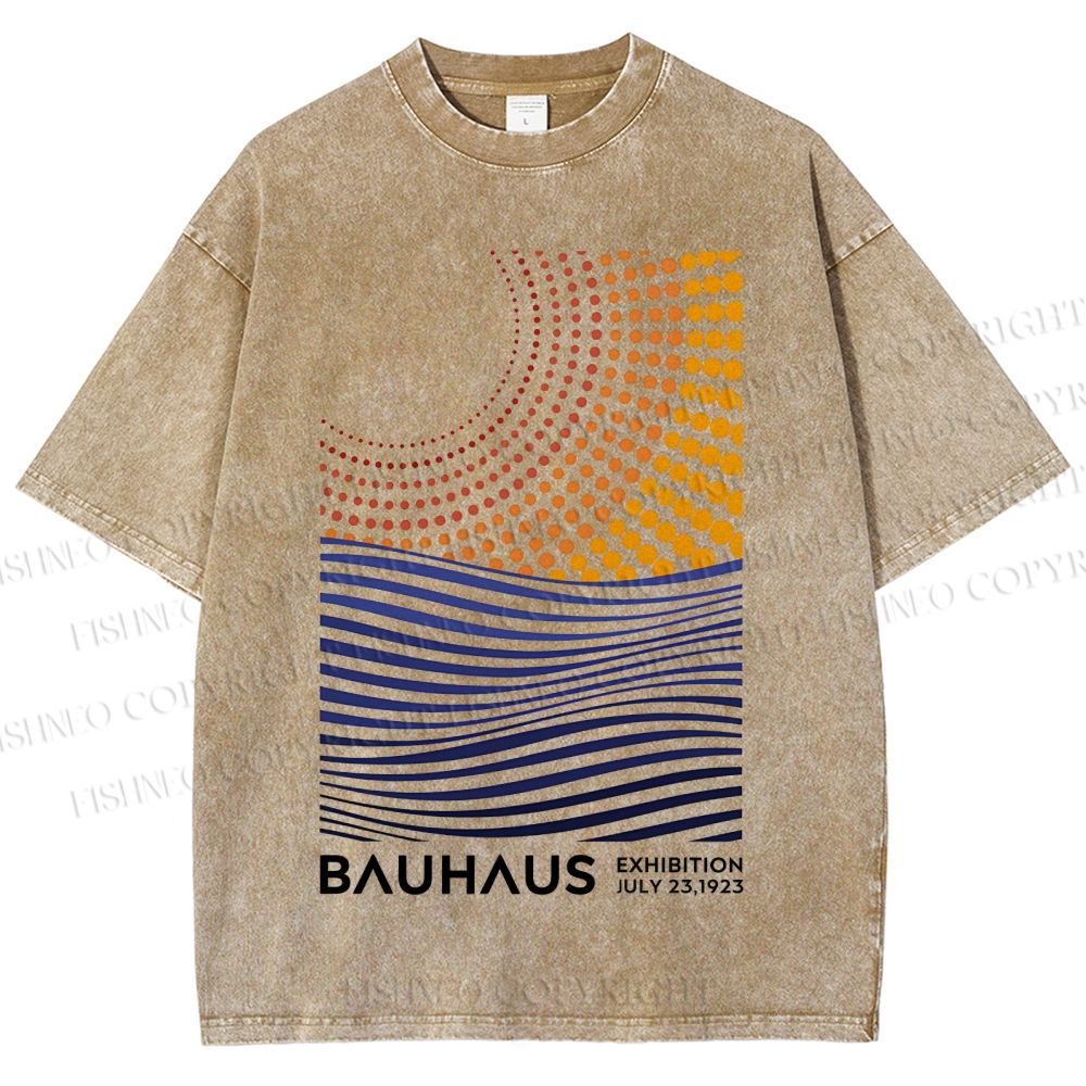 Unisex Bauhaus Geometric Patchwork Printed Washed Tee