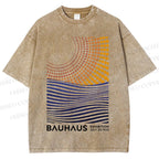 Unisex Bauhaus Geometric Patchwork Printed Washed Tee