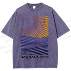 Unisex Bauhaus Geometric Patchwork Printed Washed Tee