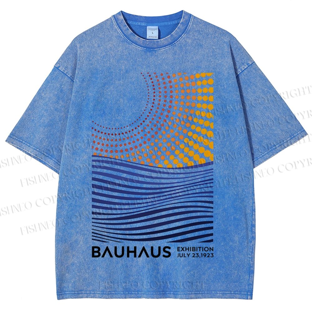 Unisex Bauhaus Geometric Patchwork Printed Washed Tee
