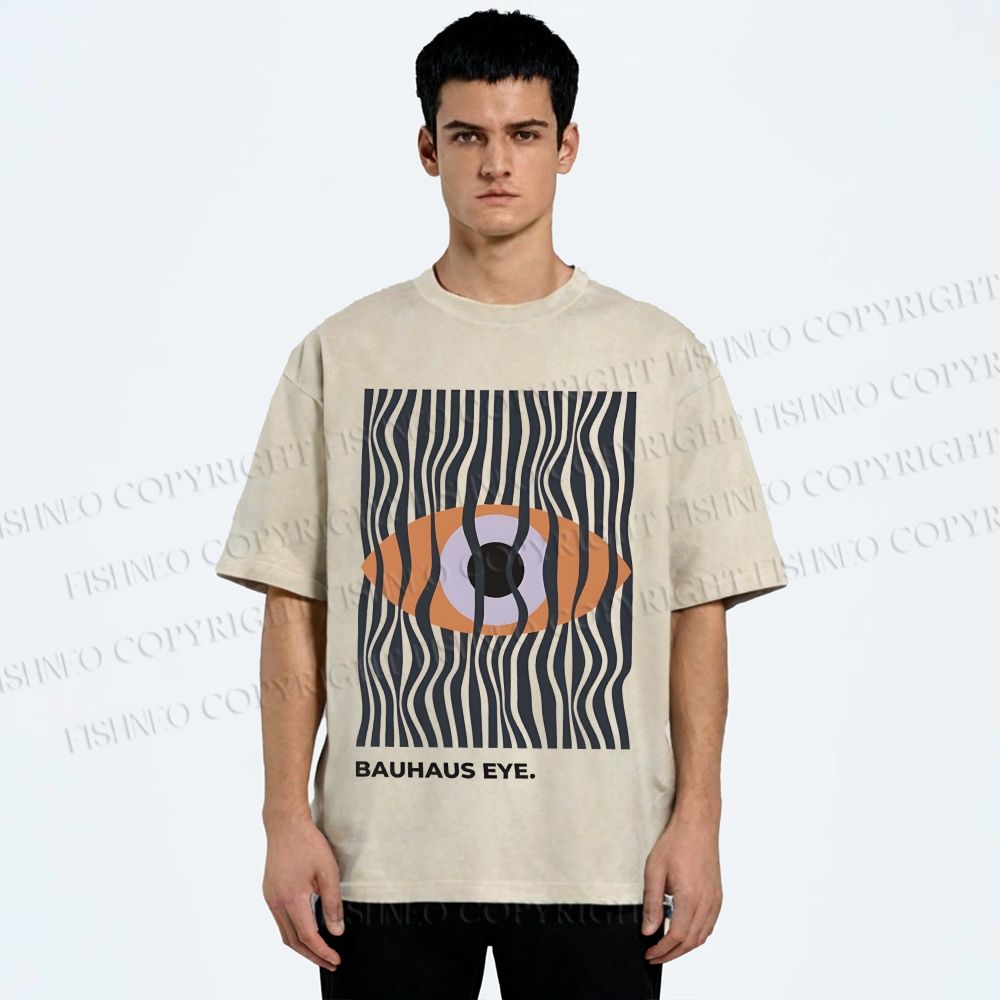 Unisex Bauhaus Geometric Eyes Printed Washed Tee