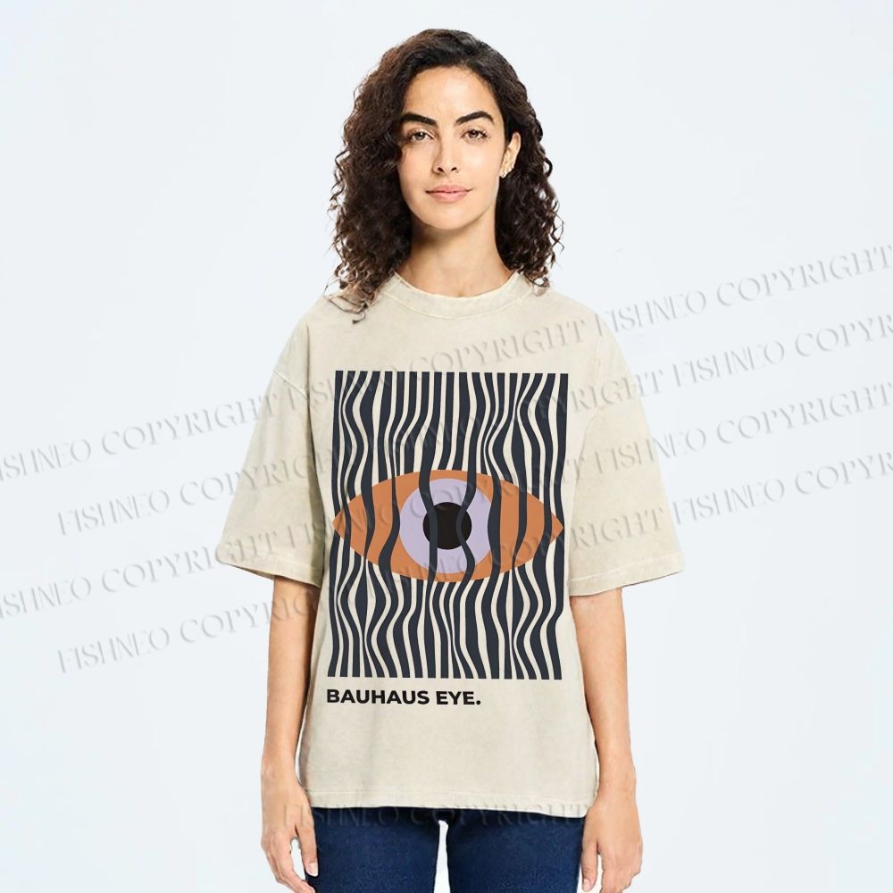 Unisex Bauhaus Geometric Eyes Printed Washed Tee
