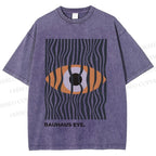 Unisex Bauhaus Geometric Eyes Printed Washed Tee