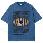 Unisex Bauhaus Geometric Eyes Printed Washed Tee