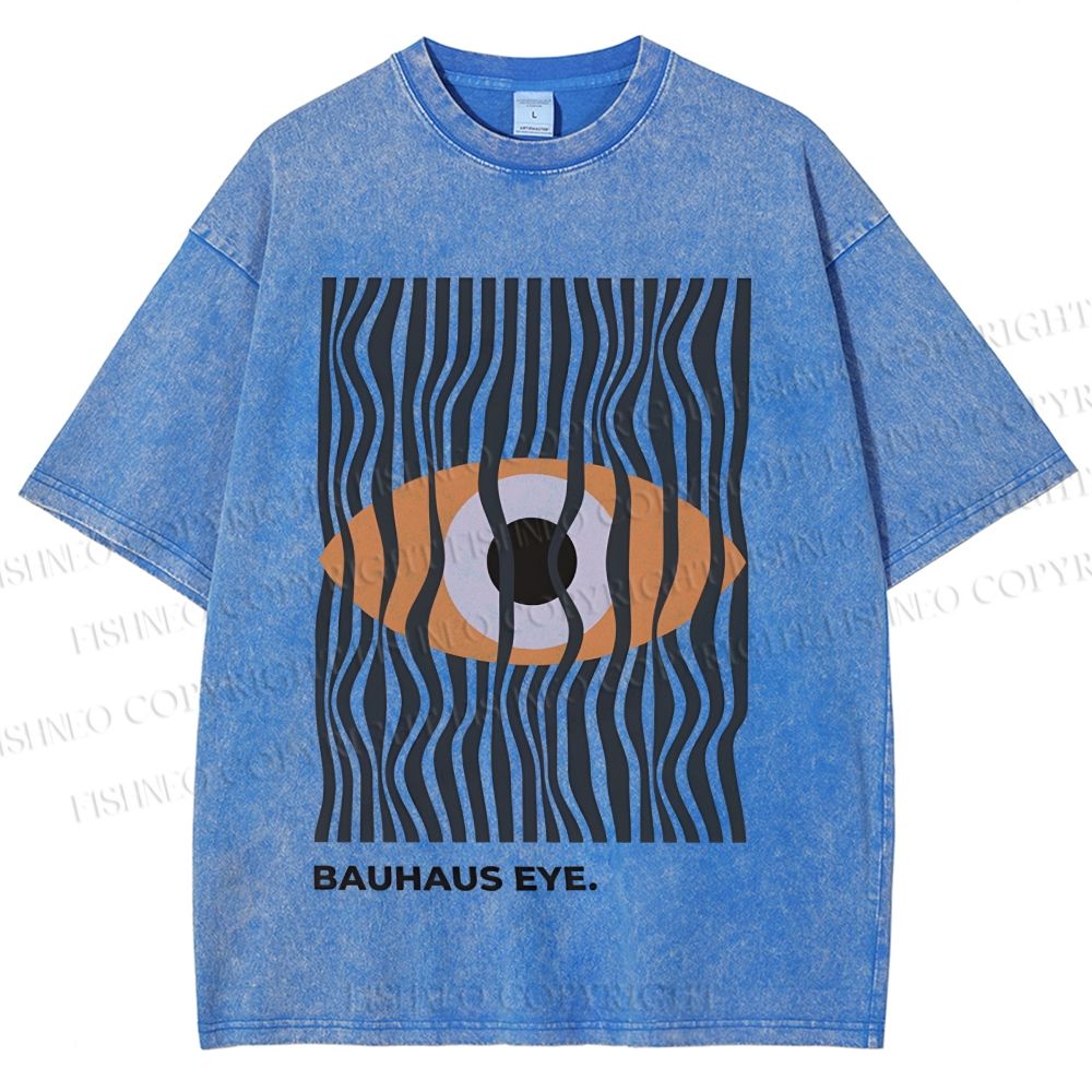 Unisex Bauhaus Geometric Eyes Printed Washed Tee