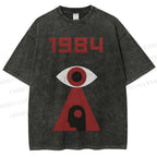 Unisex Artistic Geometric Eyes Printed Washed Tee