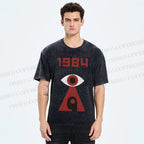 Unisex Artistic Geometric Eyes Printed Washed Tee