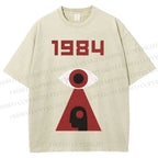 Unisex Artistic Geometric Eyes Printed Washed Tee