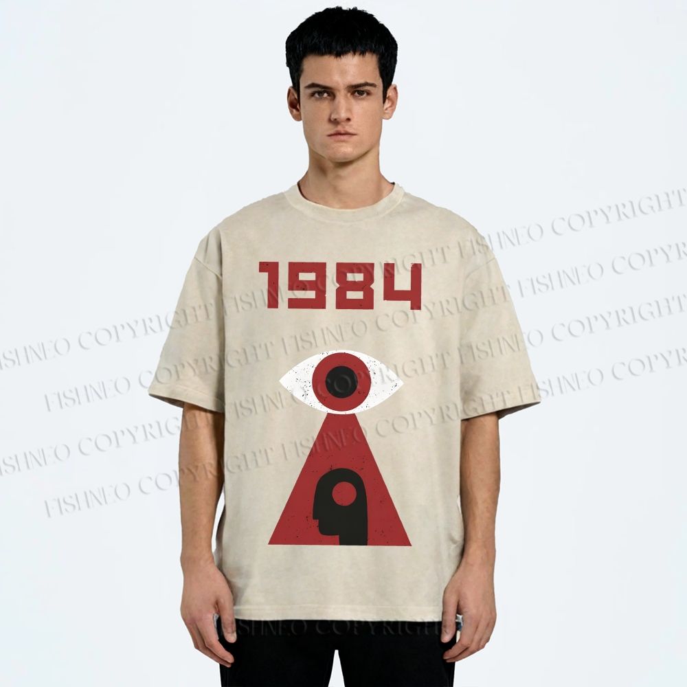 Unisex Artistic Geometric Eyes Printed Washed Tee