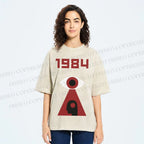 Unisex Artistic Geometric Eyes Printed Washed Tee