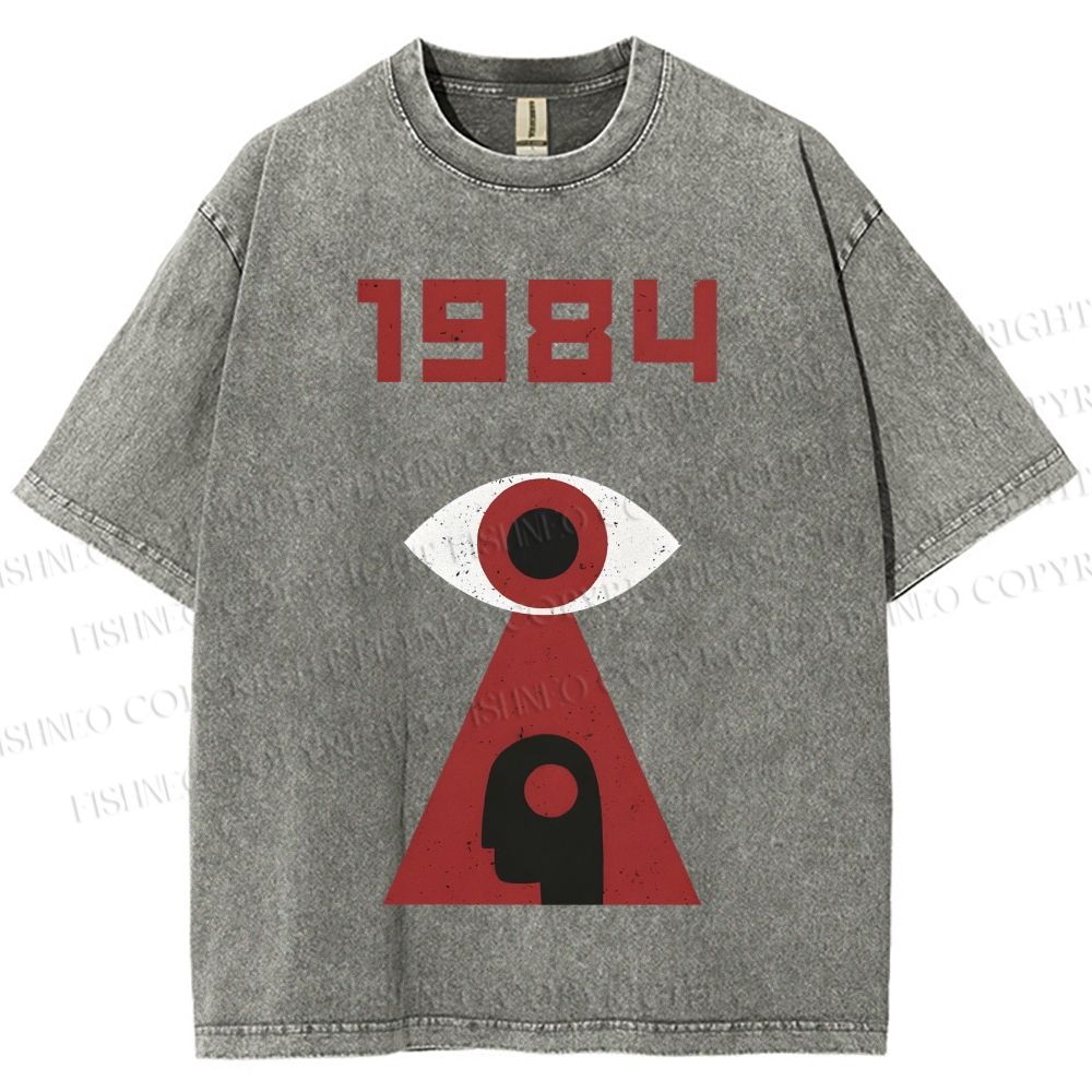 Unisex Artistic Geometric Eyes Printed Washed Tee