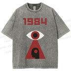 Unisex Artistic Geometric Eyes Printed Washed Tee