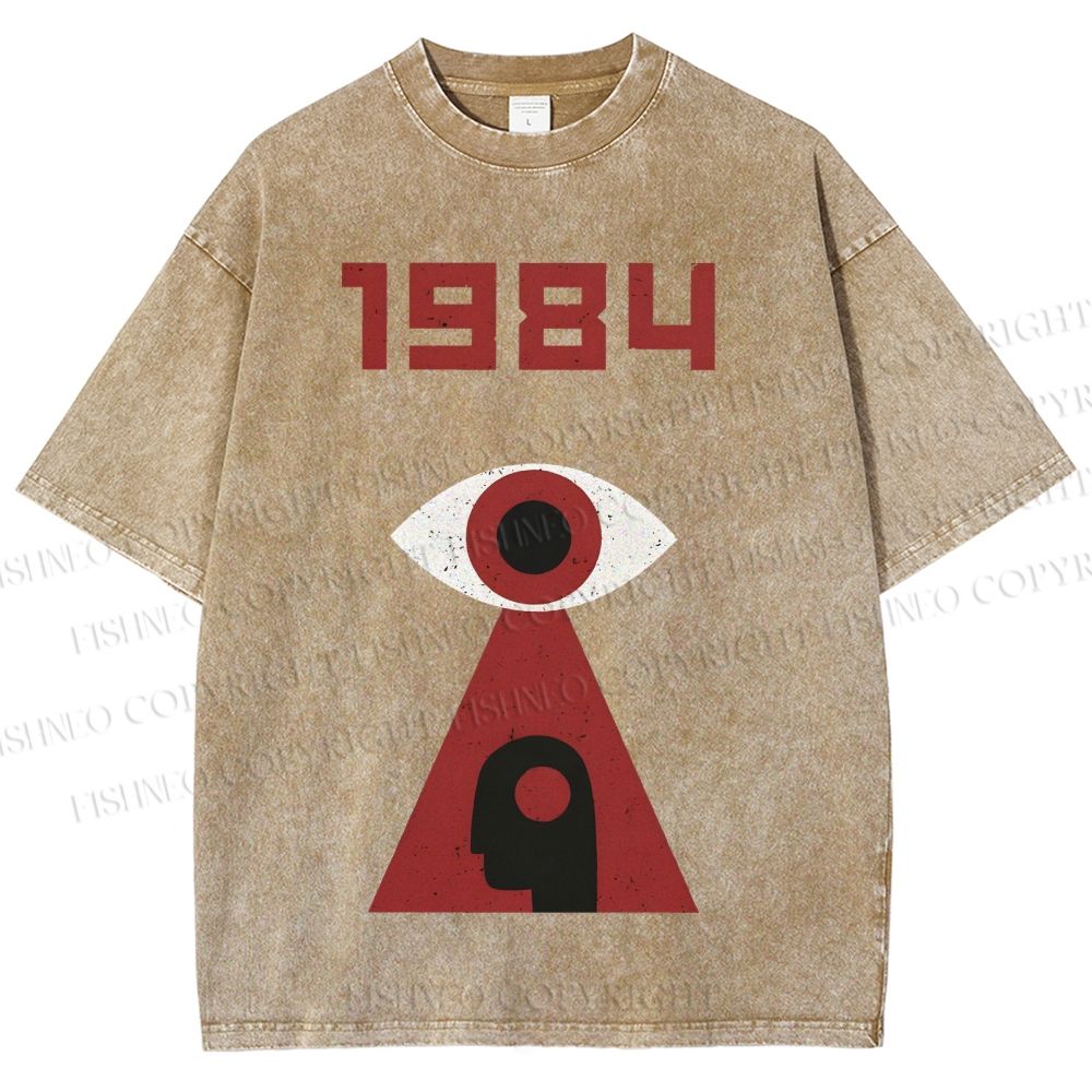 Unisex Artistic Geometric Eyes Printed Washed Tee