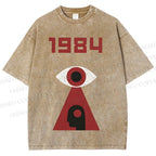 Unisex Artistic Geometric Eyes Printed Washed Tee