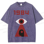 Unisex Artistic Geometric Eyes Printed Washed Tee