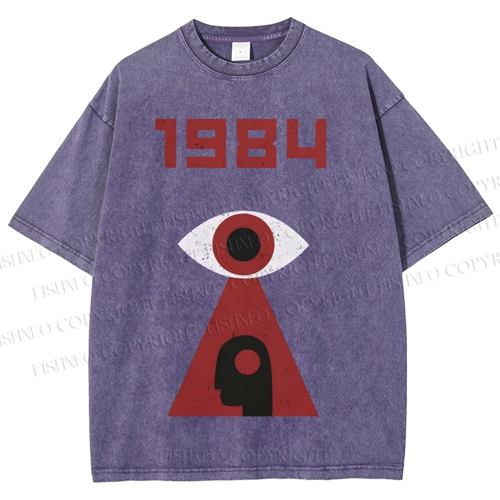 Unisex Artistic Geometric Eyes Printed Washed Tee