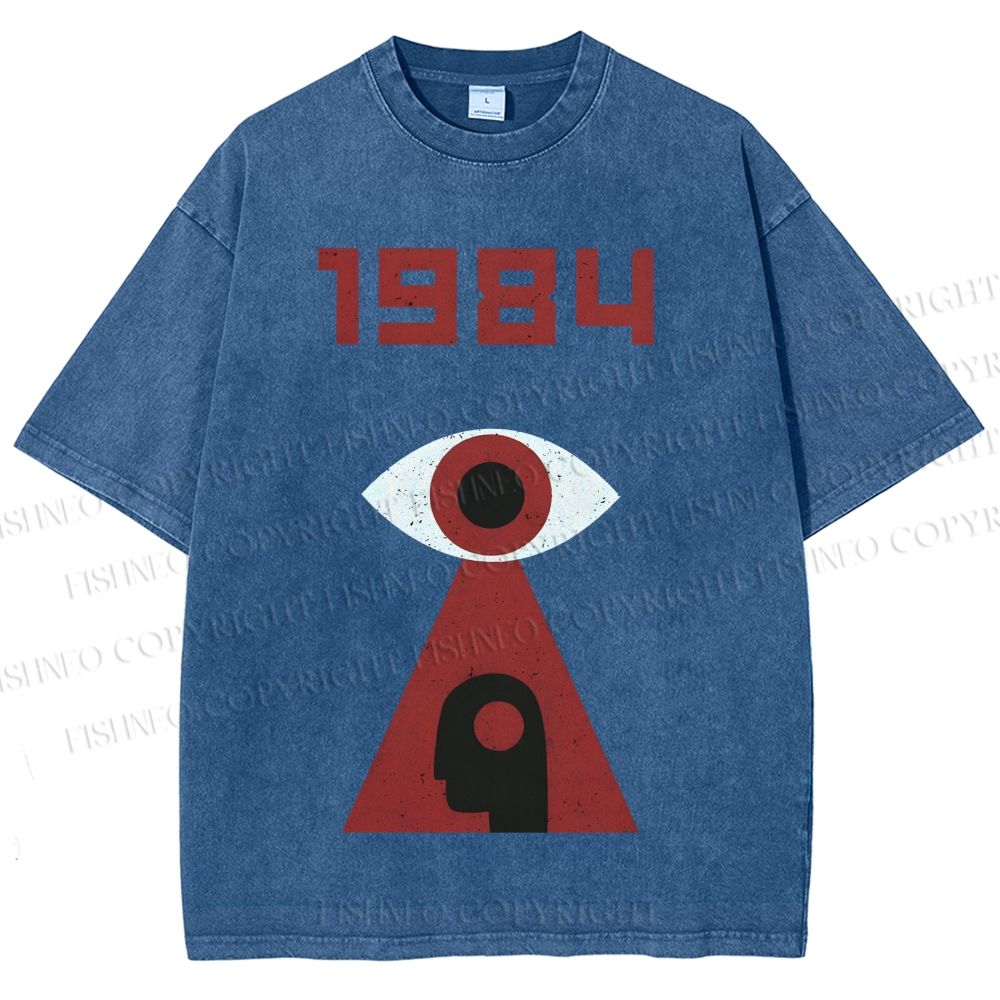Unisex Artistic Geometric Eyes Printed Washed Tee