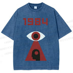 Unisex Artistic Geometric Eyes Printed Washed Tee