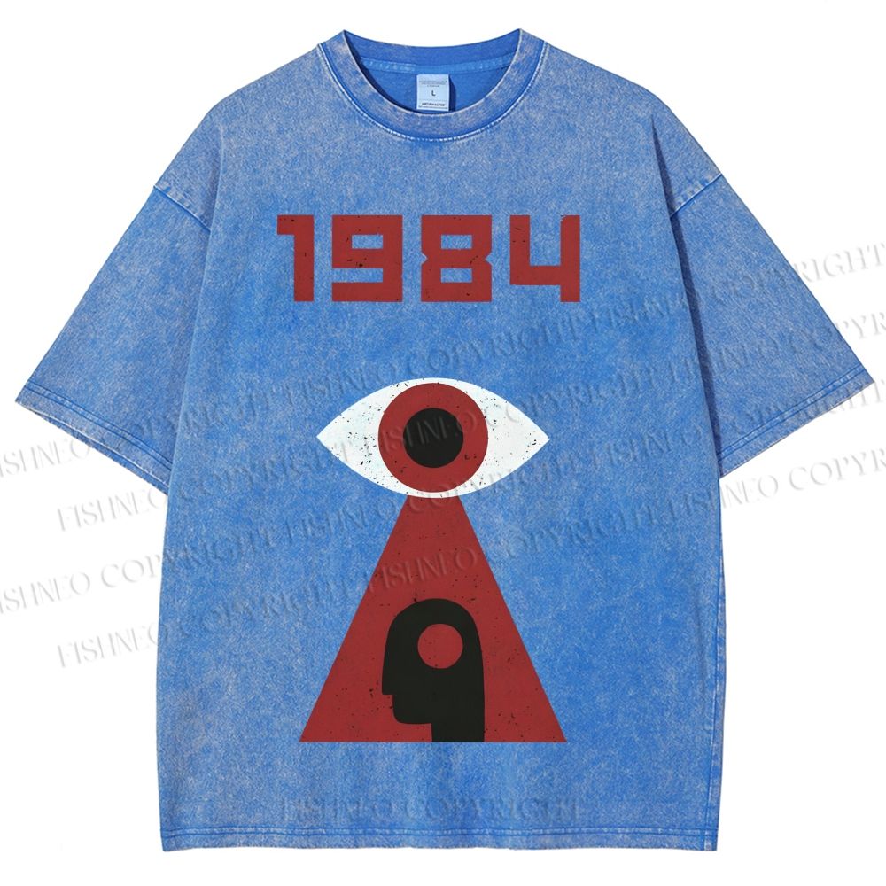 Unisex Artistic Geometric Eyes Printed Washed Tee