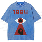 Unisex Artistic Geometric Eyes Printed Washed Tee
