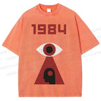 Unisex Artistic Geometric Eyes Printed Washed Tee