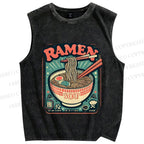 Unisex Ramen Vintage Printed Washed Tank Top