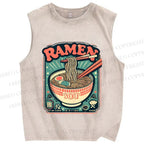 Unisex Ramen Vintage Printed Washed Tank Top