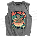 Unisex Ramen Vintage Printed Washed Tank Top