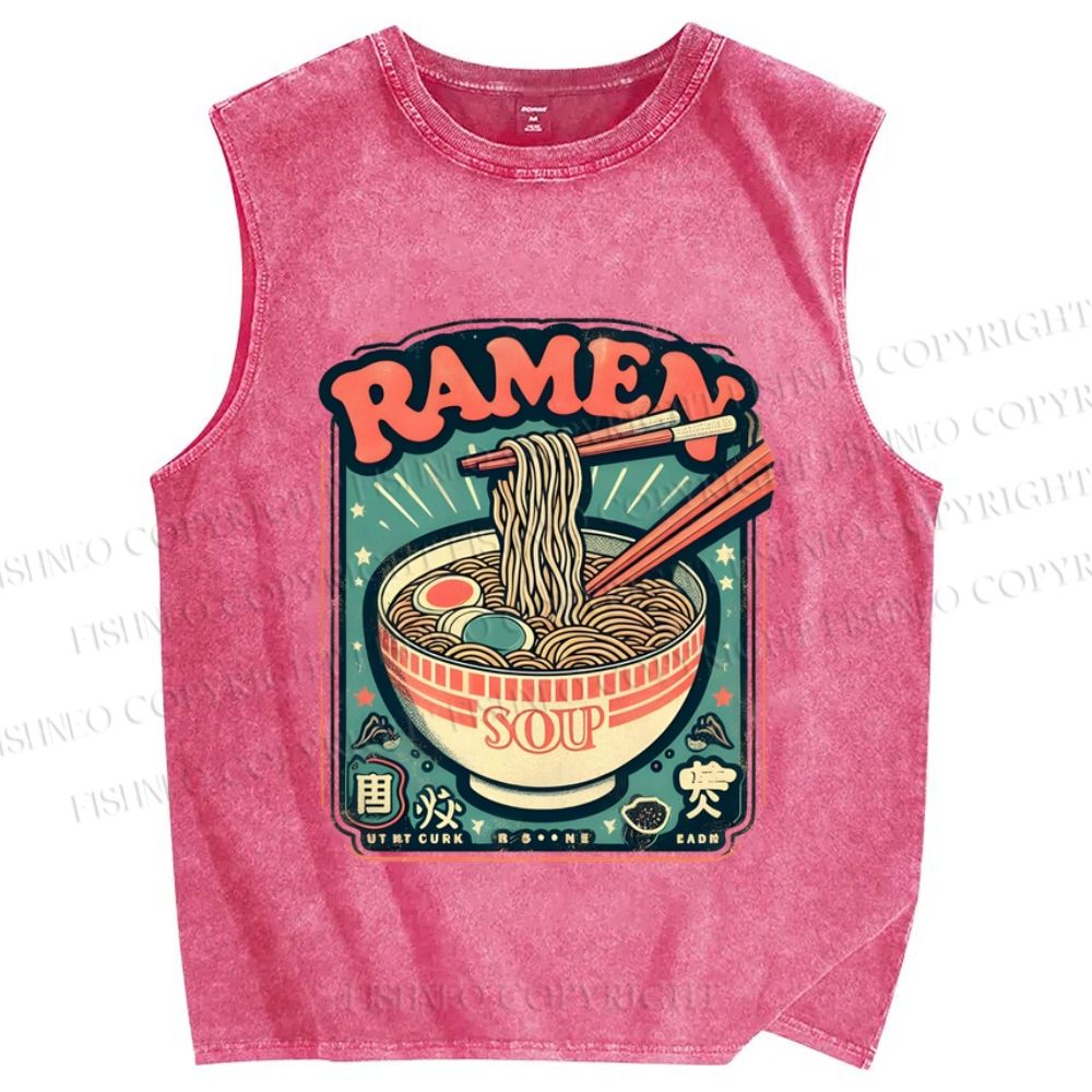 Unisex Ramen Vintage Printed Washed Tank Top