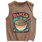 Unisex Ramen Vintage Printed Washed Tank Top