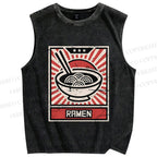 Unisex Ramen Printed Washed Tank Top
