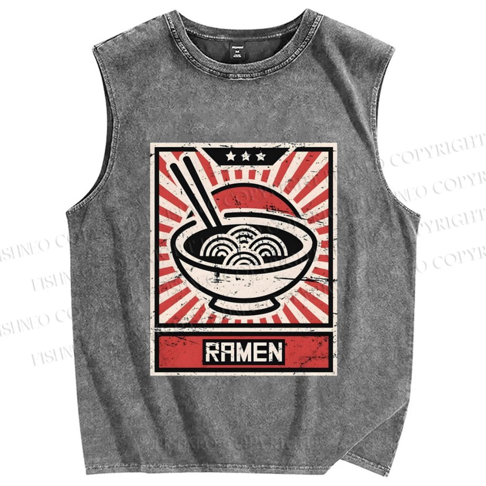 Unisex Ramen Printed Washed Tank Top