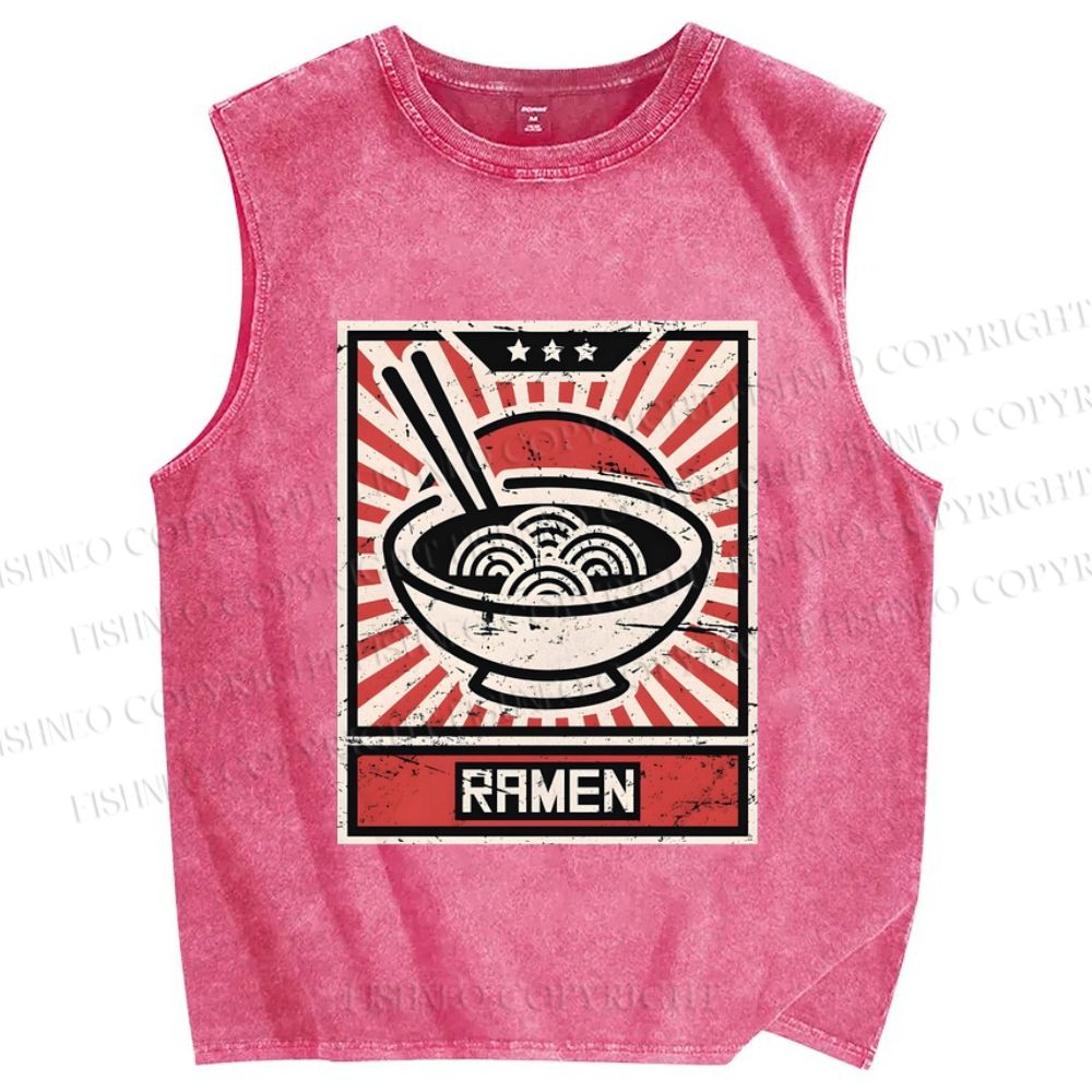 Unisex Ramen Printed Washed Tank Top