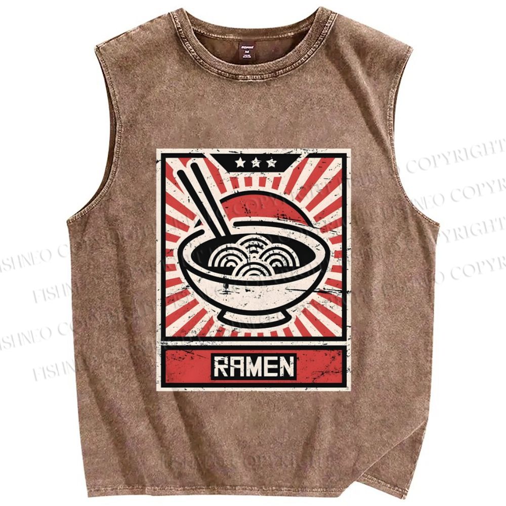 Unisex Ramen Printed Washed Tank Top
