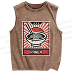Unisex Ramen Printed Washed Tank Top