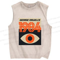 Unisex Artistic Geometric Eyes Printed Washed Tank Top