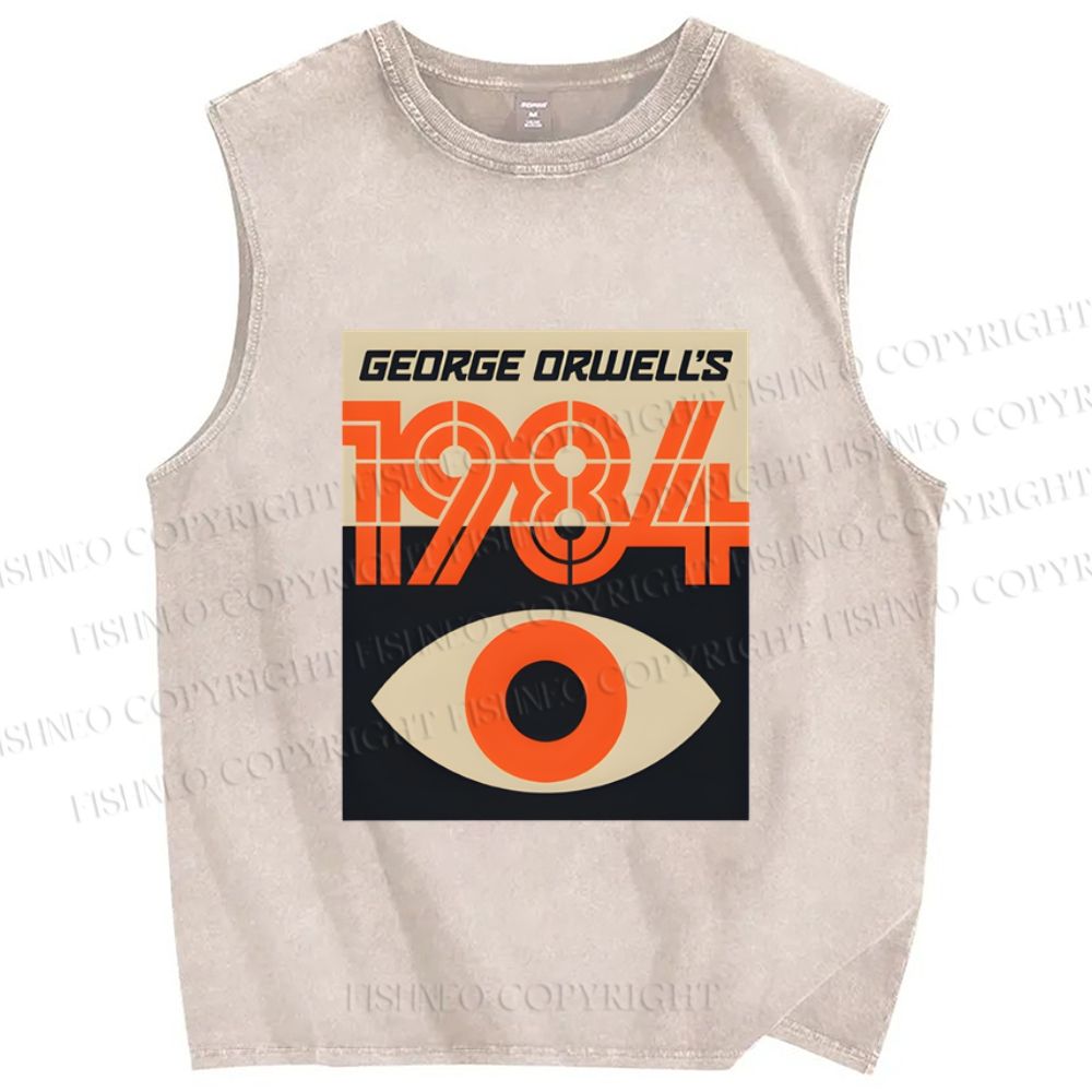 Unisex Artistic Geometric Eyes Printed Washed Tank Top