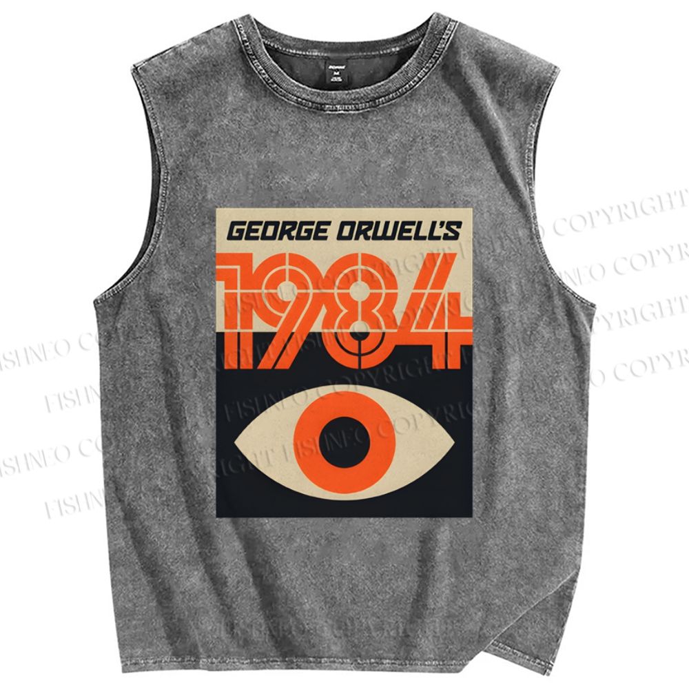 Unisex Artistic Geometric Eyes Printed Washed Tank Top
