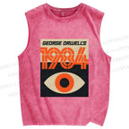 Unisex Artistic Geometric Eyes Printed Washed Tank Top