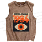 Unisex Artistic Geometric Eyes Printed Washed Tank Top